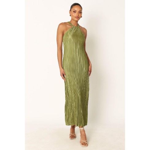 Perla Pleated Halter Neck Organdy Maxi Dress