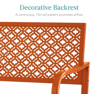 Carrot Orange Steel Geometric Pattern Outdoor Bench with Arms