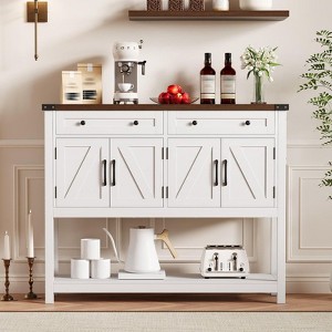 Modern Farmhouse Sideboard, 47" Buffet Sideboard Cabinet with Storage and 2 Drawers, Coffee Bar Console Table with Shelf - 1 of 4