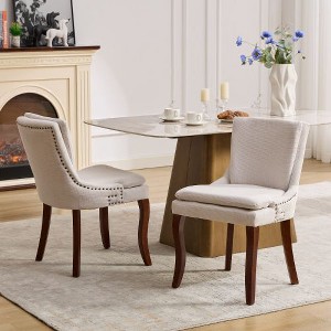 Kumasinova Set of 2 Modern Upholstered Dining Chairs with Double-Layer Cushions, Chenille Fabric Kitchen Chairs, Leisure Chairs with Curved Wood Legs - 1 of 4