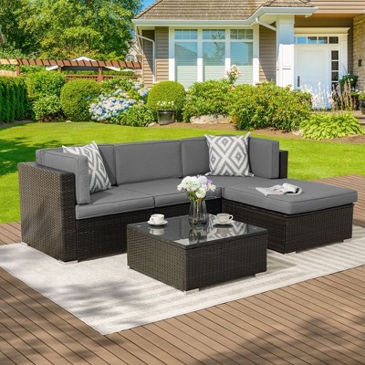 Sonkuki 5 Pieces Patio Conversation Set with Ottoman Sectional Sofa Set