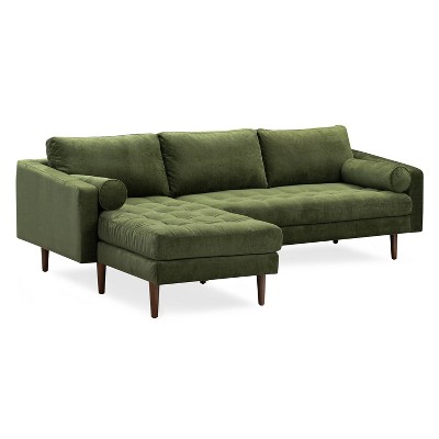 Poly & Bark Napa Fabric Left Sectional Sofa Distressed Green Velvet