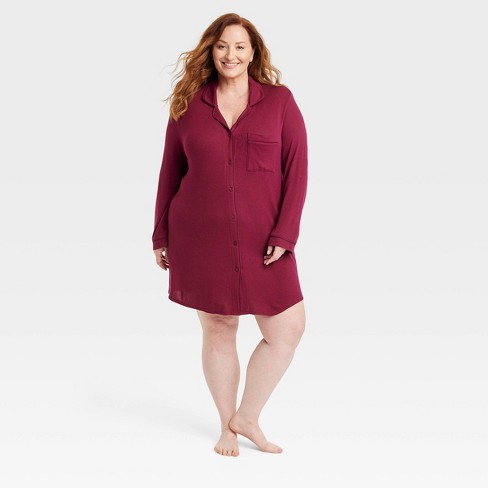 Women's Perfectly Cozy Notch Collar Nightgown - Stars Above™ Burgundy 2x :  Target