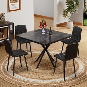 CAVINAS Dining Table Set for 4 Square Dining Table Set Modern Faux Marble Tabletop Iron Legs - 1 of 4