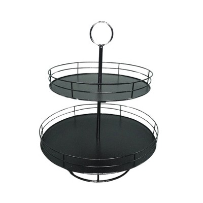 VIP Metal 15.35 in. Black Round Caged Tiers Serving Tray