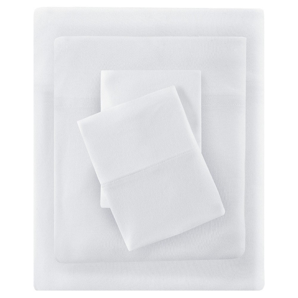 Photos - Bed Linen King Cotton Blend Jersey Knit All Season Sheet Set White