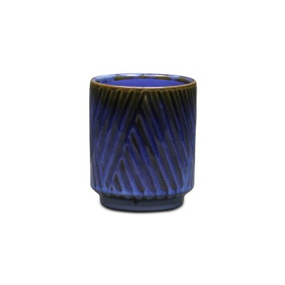 Cheung's Parlora Crossed Diagonal Pattern Straight Side Ceramic Pot - Small - Blue