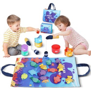 27-Piece Cloth Fishing Game with Stacking Cups, Sorting and Stacking Toy for Toddlers Ages 1-3 - 1 of 4