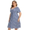 Coolmee Women Summer Midi Dress Plus Size Floral Print Drawstring High Waist Short Sleeve A Line Long Sundress - 3 of 4