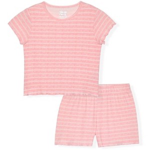 Sleep On It Girls 2-Piece Short Sleeve Pajama Shorts Set – Ribbed Milky Jersey or Pointelle Knit - 1 of 4