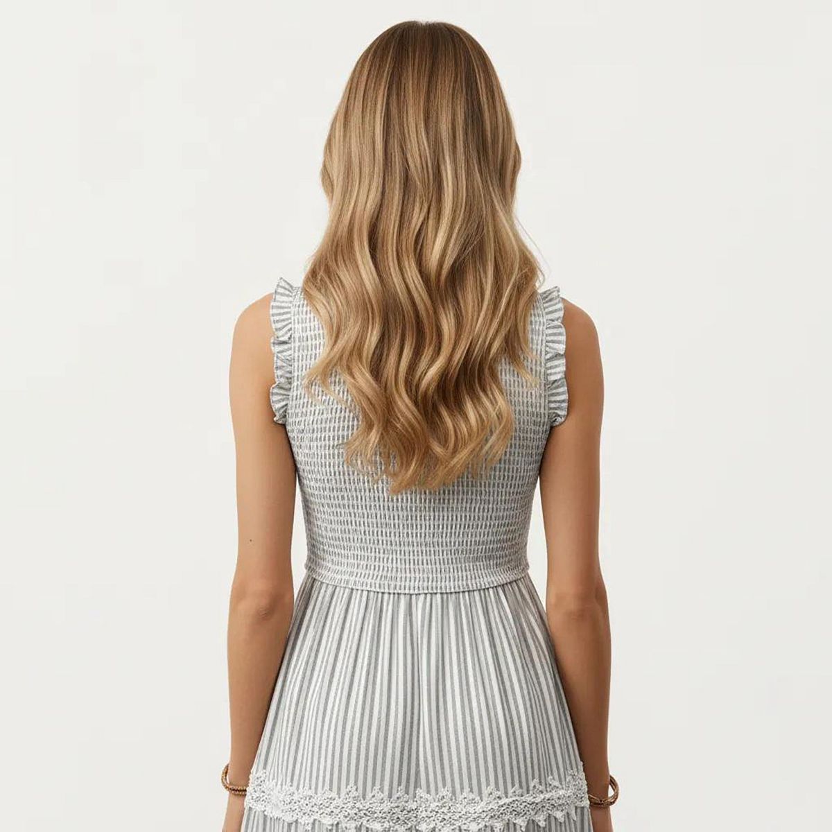Anna-Kaci Women's Sleeveless Smocked Midi Dress with Ruffle Armholes and Lace Trim Panels - thumbnail 10