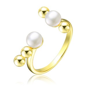 Sterling Silver Ring with 14K Gold Plating and 5MM Freshwater Pearls – Chic and Contemporary Modern Design - 1 of 3