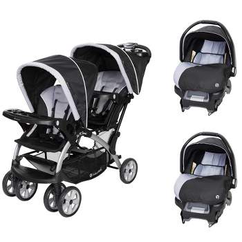 Baby Trend Sit N Stand Compact Easy Fold Double Stroller with 2 Baby Infant Car Seat Carriers and Cozy Cover