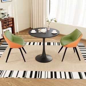 Wooakway 3-Piece Dining Table Set 32" Round MDF Dining Table with 2 Swivel PU Dining Chairs for Small Living Room Dining Room - 1 of 4