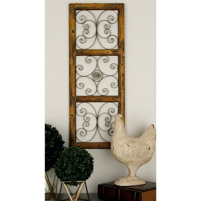 36 X 14 Wood Scroll Window Inspired Wall Decor With Metal Scrollwork  Relief Brown - Olivia & May : Target