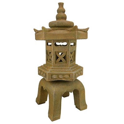 Sacred Pagoda Lantern Beige Resin Garden Statue with LED Lights