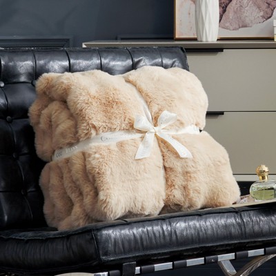 Cozy Bliss Faux Fur Throw Blankets, Plush Fuzzy Soft Thick Bubble Blanket for Sofa, Bedroom, Living Room