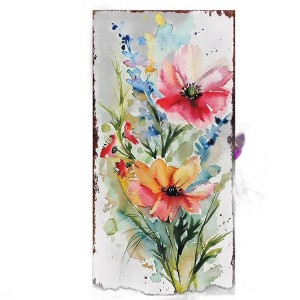 HomeRoots 30" Blue Green Pink And White Solid Wood Watercolor Floral Garden Stake - 1 of 4