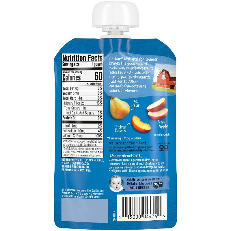 Gerber Toddler Apple Pear Peach Baby Food Pouch - 3.5oz, 4 of 12