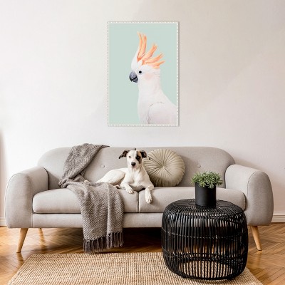Large White and Orange Cockatoo Canvas Wall Art with Beaded Frame