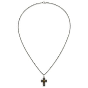 Chisel Stainless Steel with Diamond-cut 14K Gold Accent with Black Enamel Cross Pendant on a 24" Curb Chain Necklace - 1 of 4