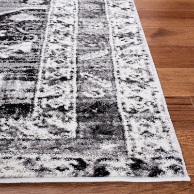 Grey and Ivory Hand-Knotted Synthetic Rectangular Area Rug