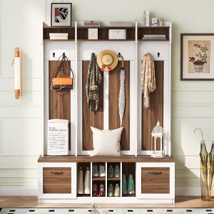 PAGED Hall Tree with Storage Bench and 7 Hooks, Modern Coat Rack with Open Shelves and Shoe Rack for Entryway, Living Room - 1 of 4