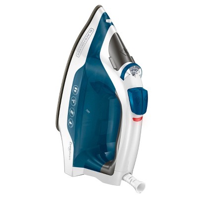 Compact Blue and White Non-Stick Steam Iron with Stainless Soleplate