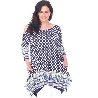 Women's Plus Size Antonia Cold Shoulder Tunic with Pockets - White Mark