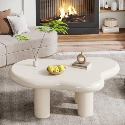 HTUTWOO 39.4" Cloud Coffee Table Cute Cream Coffee Table with 4 Solid Legs Easy Match for Living Room, Bedroom, Balcony, Patio