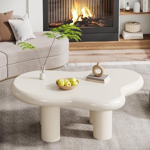 HTUTWOO 39.4" Cloud Coffee Table Cute Cream Coffee Table with 4 Solid Legs Easy Match for Living Room, Bedroom, Balcony, Patio - 1 of 4
