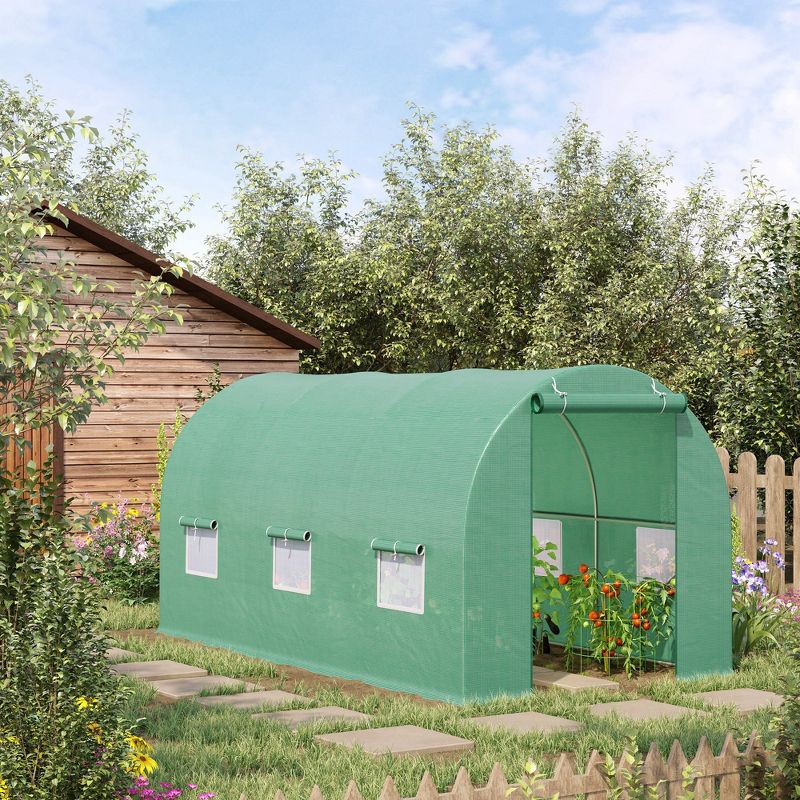 Outsunny Walk-In Tunnel Greenhouse, Large Garden Hot House Kit with 6 Roll-up Windows & Roll Up Door, Steel Frame, 2 of 9
