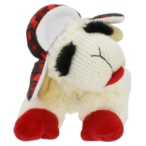 Multipet Holiday Lamb Chop With/Trapper Hat 10.5" Plush Dog Toy-Medium - 1 of 3