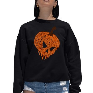 LA Pop Art Evil Pumpkin - Women's Word Art Crewneck Sweatshirt Black Small - 1 of 4