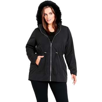 Women's Plus Size Faux Fur Lightweight Coat - black | EVANS