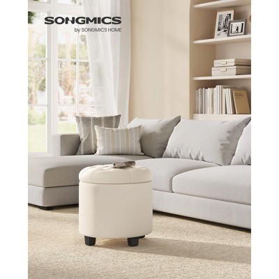 Round Storage Ottoman, 17.7" Dia. x 17.5" H, Sturdy Footrest with Legs, Supports 330 lb, Dark Gray, for Living Room & Bedroom