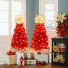 Set of 2 4FT Artificial Tree Christmas Tree Fir Tree with Multifunctional Warm White LED Lights, Santa Hat Style, Red+ White-ModernLuxe - 3 of 4