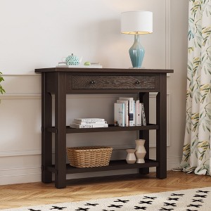 Retro Console Table, with Drawer and Shelves, Versatile Storage Solutions, for Entryway, Living Room and Hallways, Available in Multiple Colors - 1 of 4