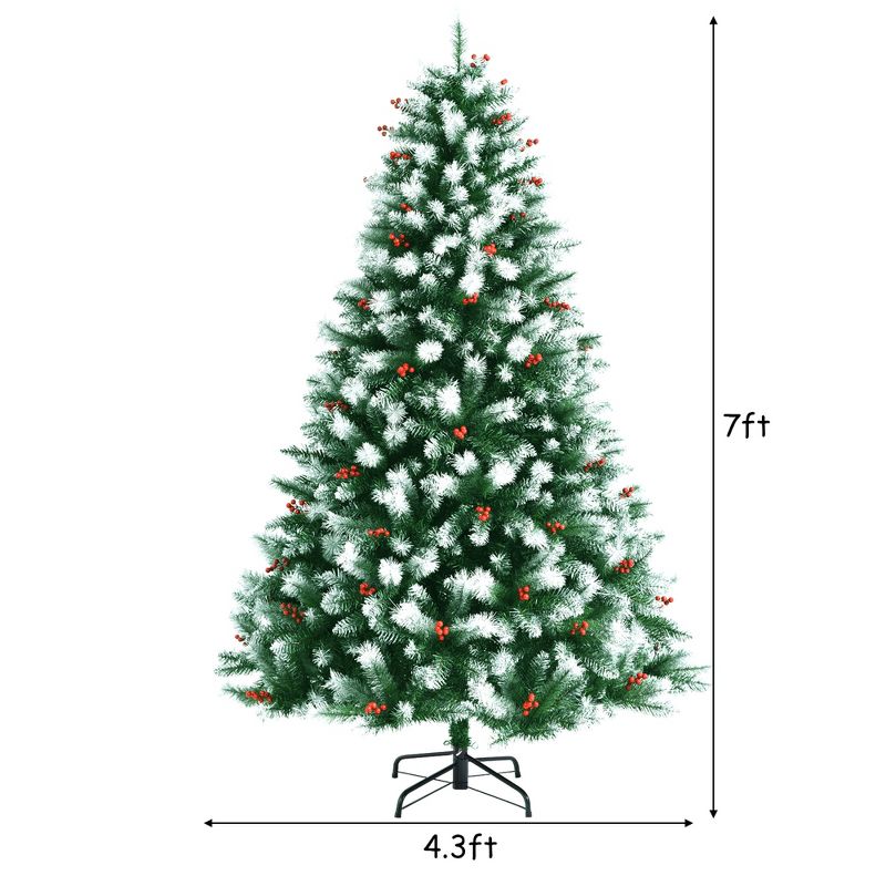 7ft Unlit Hinged Artificial Christmas Tree w/ Snow Flocked Tips and Red Berries, 4 of 11
