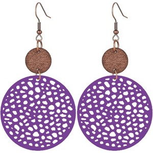 Boho Wooden Earrings, African Geometric Circle Hollow-Out Handmade Lightweight Drop Statement Jewelry Gifts - 1 of 4