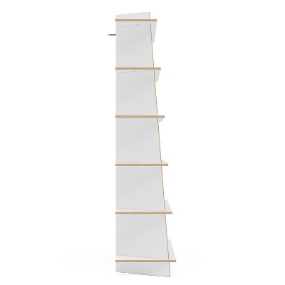EcoFriendly White and Light Brown Wood Ladder Bookcase with 6 Shelves