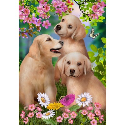 Springtime Pups Floral House Flag Dogs Puppies 28" x 40" Briarwood Lane