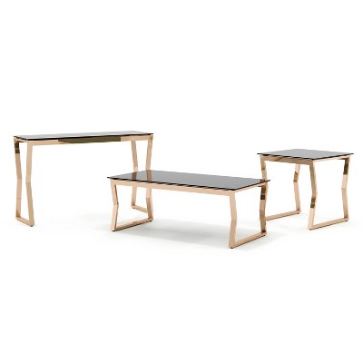 3pc Lindria Glass Top Coffee Table Set Gold - miBasics