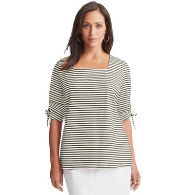 Jessica London Women's Plus Size Stretch Cotton Tie Sleeve Square Neck Tee