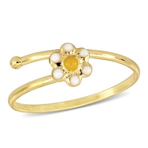 EVERLY JEWELRY | 14K Yellow Gold Children's White and Yellow Enamel Daisy Flower Adjustable Ring - 1 of 4