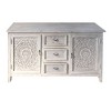 The Urban Port 64" Farmhouse Carved Sideboard Console Buffet Mango Wood 2 Engraved Doors 3 Drawers Antique White - 3 of 4