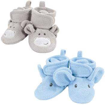 Hudson Baby Infant Boy Animal Fleece Booties 2-Pack, Blue Elephant Hippo