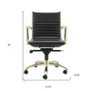 HomeRoots Black and Gold Steel and Faux Leather Adjustable Swivel Rolling Conference Office Chair - 3 of 4
