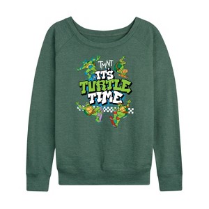 Women's - Teenage Mutant Ninja Turtles - It's Turtle Time Lightweight French Terry Wide Neck Long Sleeve Shirt - 1 of 4