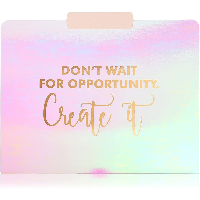 12 Pack (2 of Each) Motivational Iridescent File Folders, Letter Size (9.5 x 11.5 inches), Durable Cardstock Pink with Rose Gold Foil, 6 Designs, 5 of 8